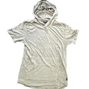 DVISION Mens Short Sleeve Hooded T-Shirt Gray Slub Knit Pocket Size Medium